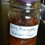 A jar of Spicy pineapple bacon jam.