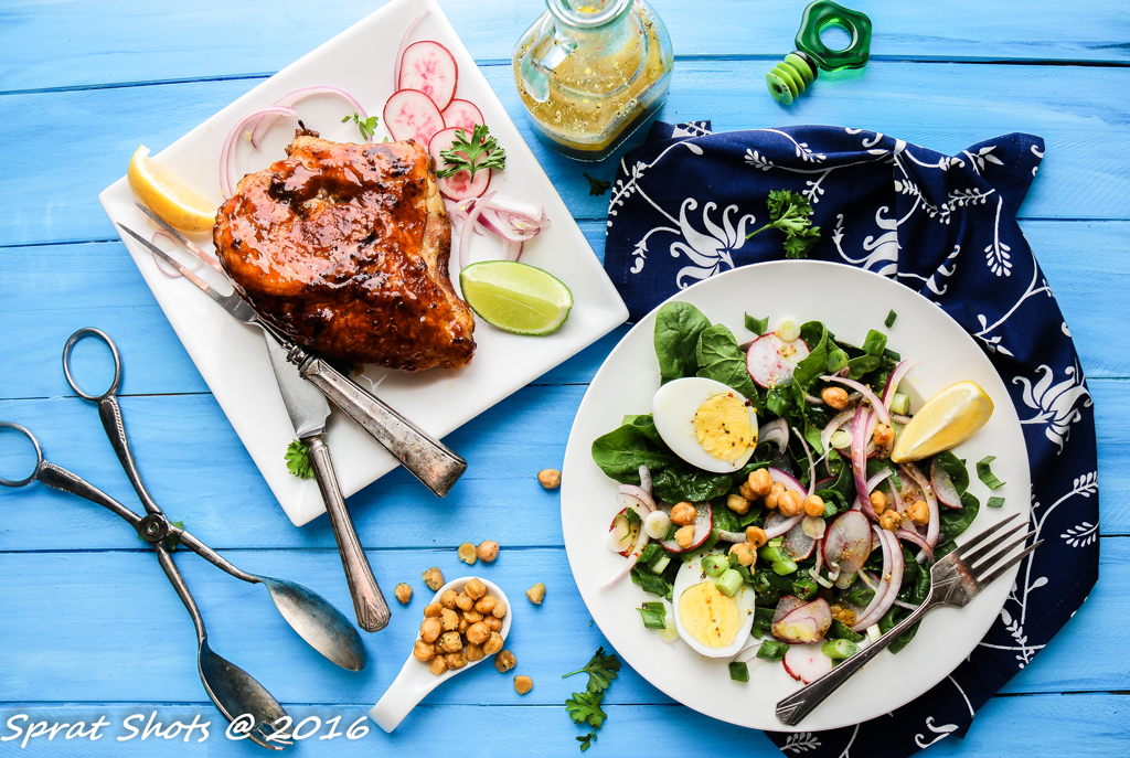 Jackie Fraser-Dunfield Smoky Barbecued Chicken and a Roasted Chick Pea Spinach Salad.